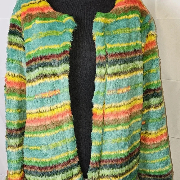 L&B Lucky & Blessed‎ Fur Serpa Multi Colored Southwestern Jacket Sz M - Picture 2 of 9